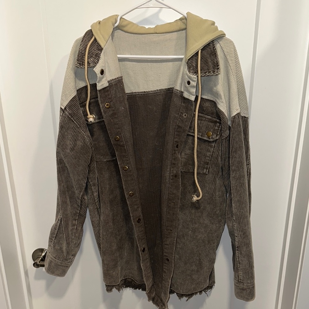 Brown Corduroy Hooded Jacket